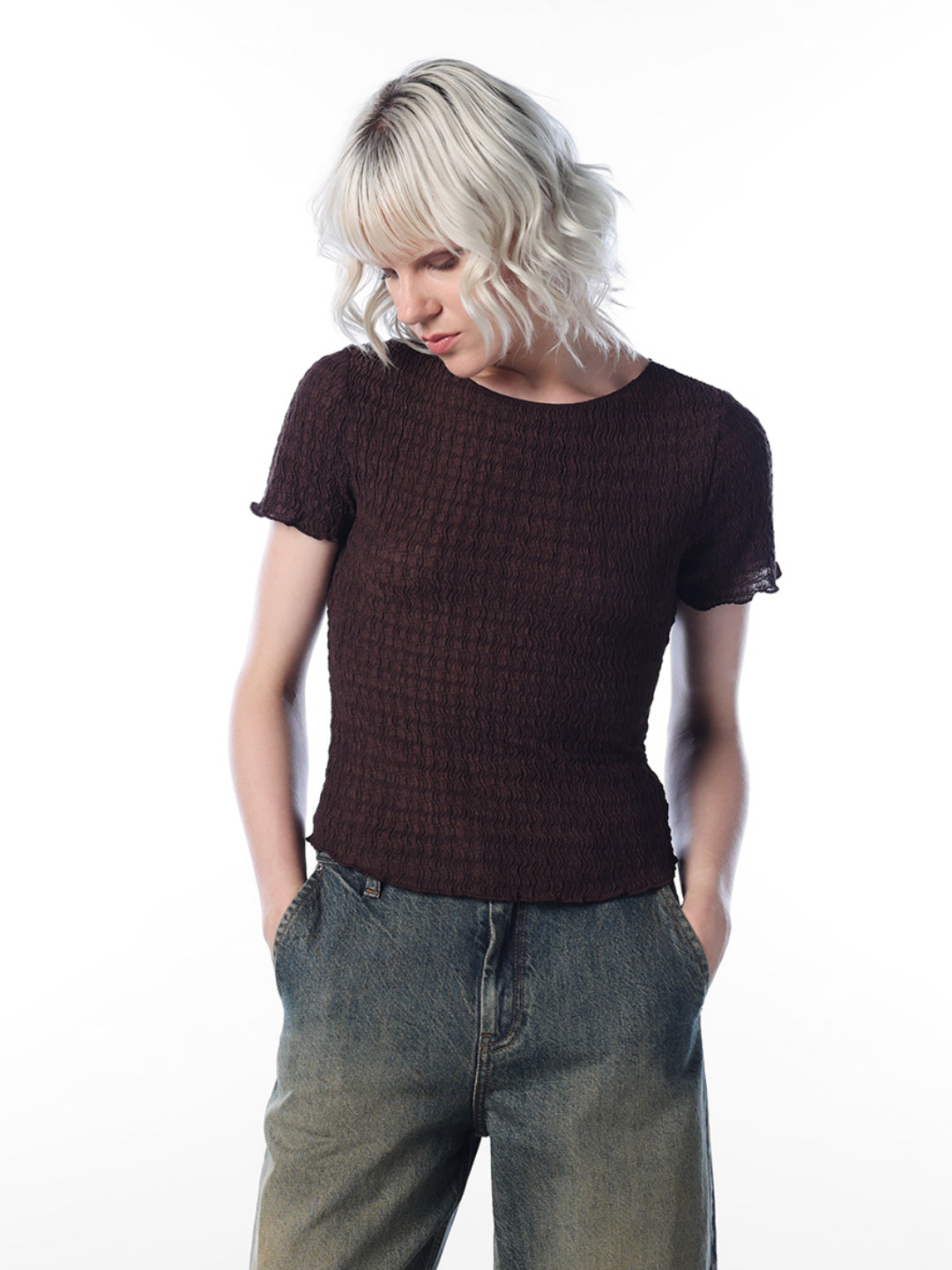 Maroon Textured Fitted Top