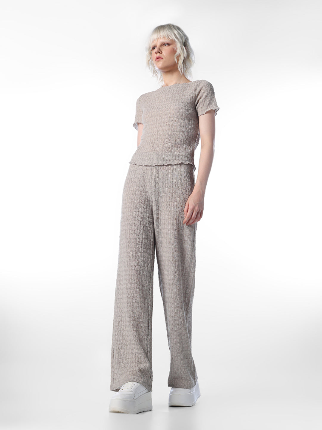Grey Textured Fitted Top