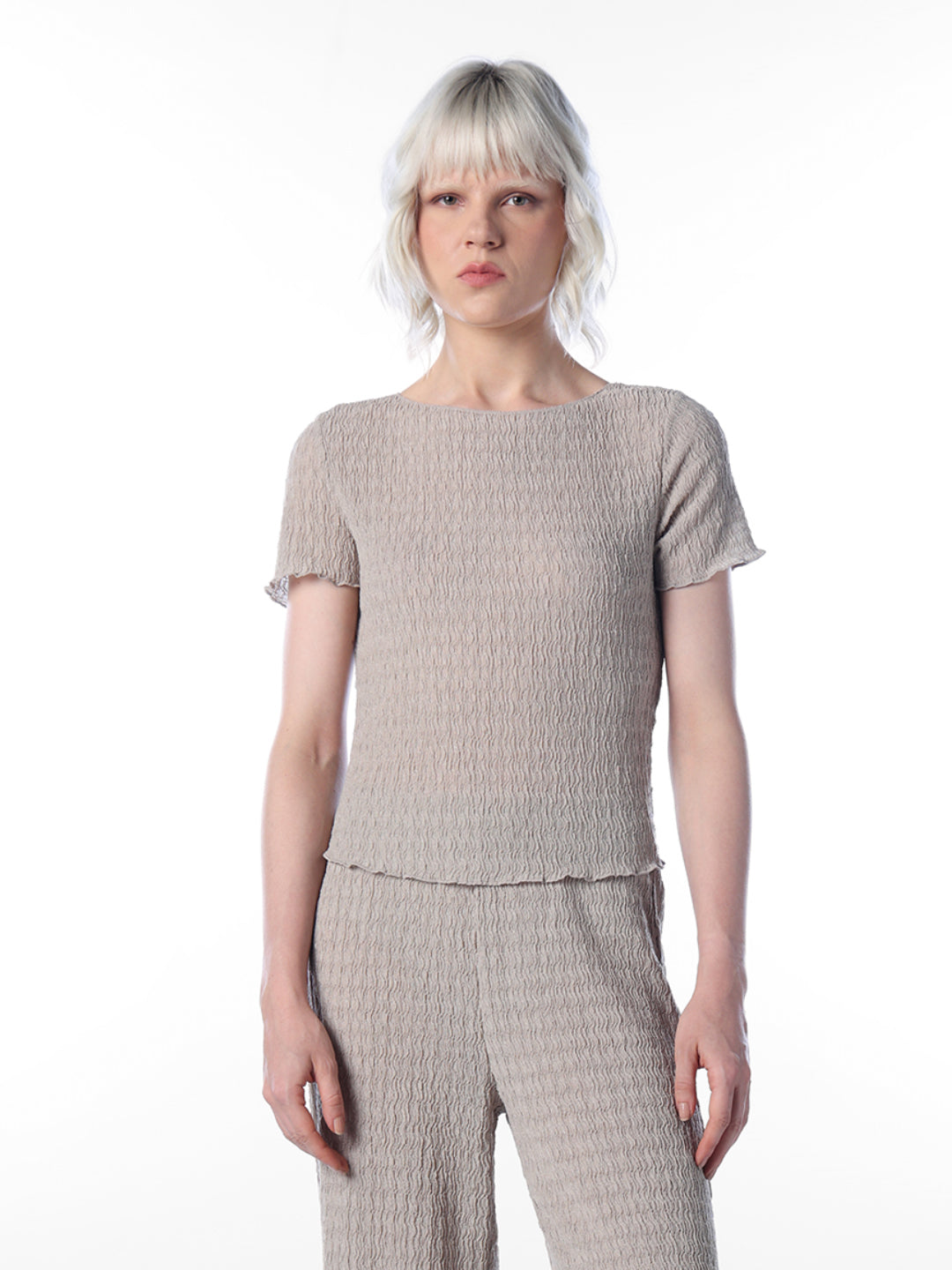 Grey Textured Fitted Top