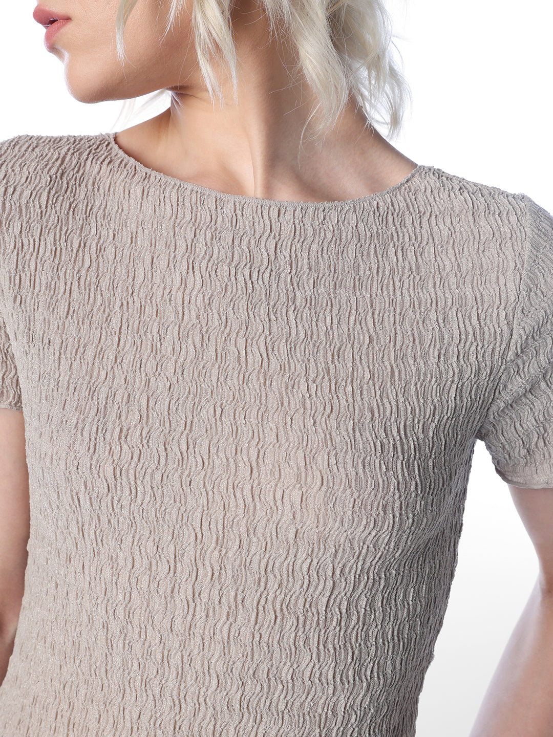 Grey Textured Fitted Top