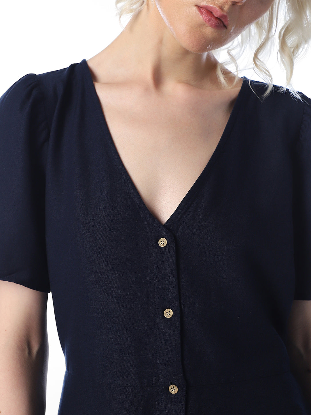 Navy Blue V-Neck Short Dress