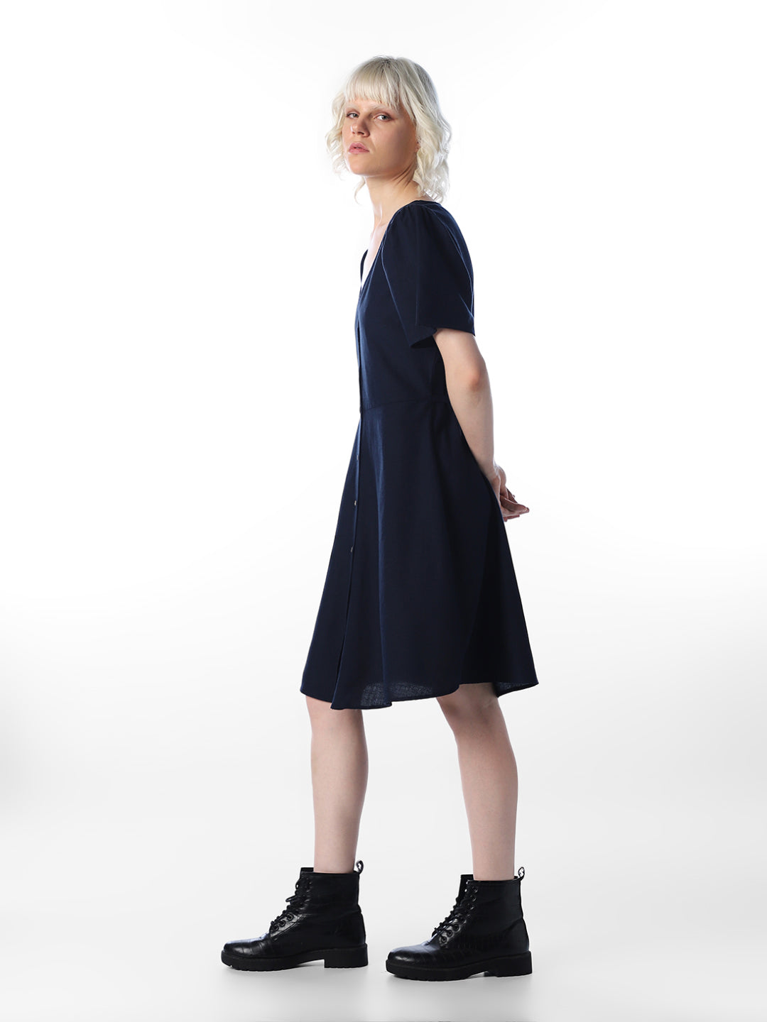 Navy Blue V-Neck Short Dress