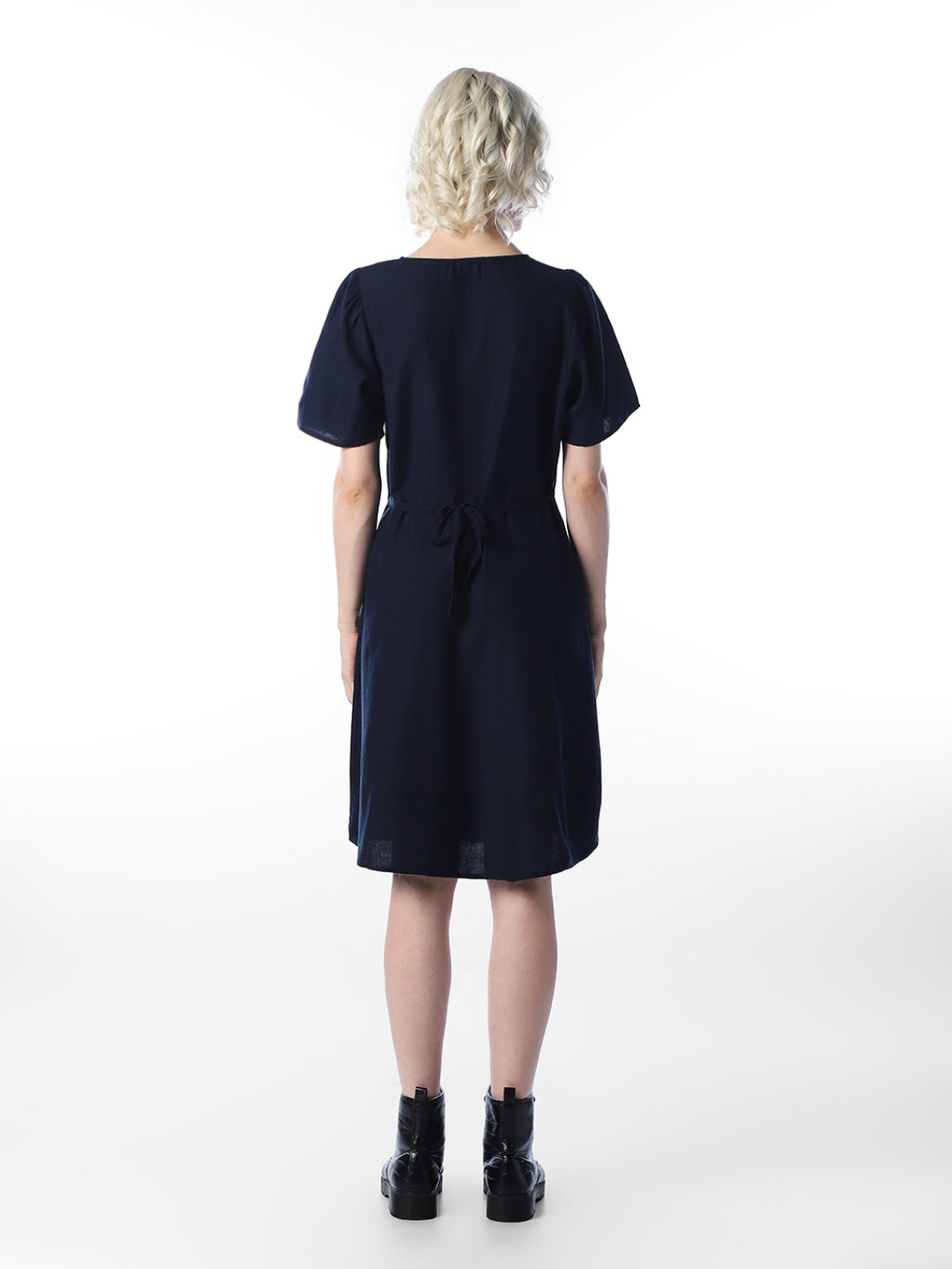 Navy Blue V-Neck Short Dress