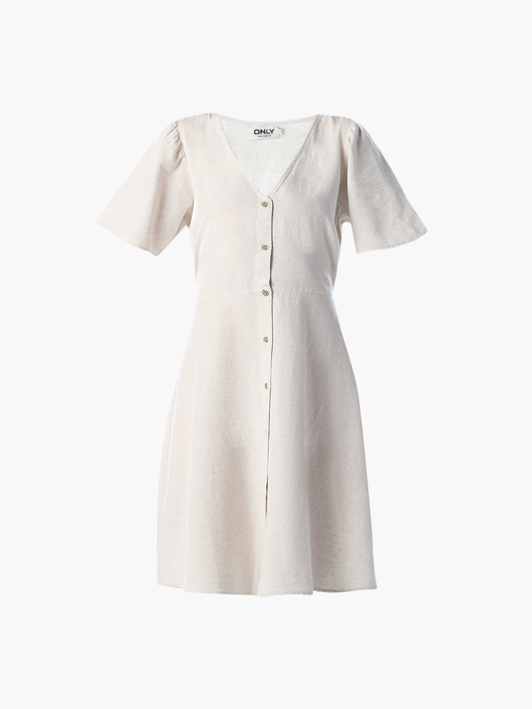 Beige V-Neck Short Dress