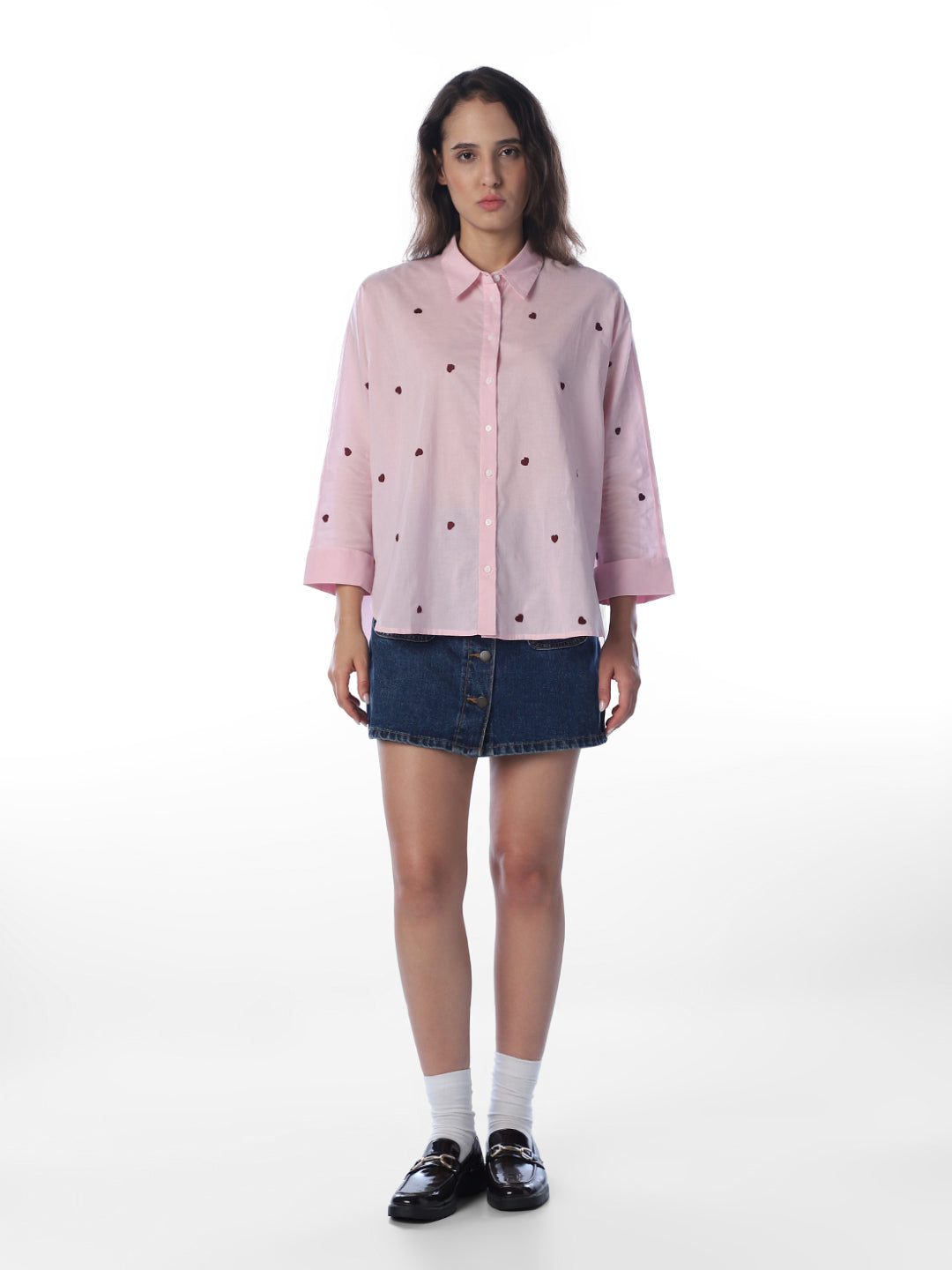 Pink Embroidered Cotton Shirt