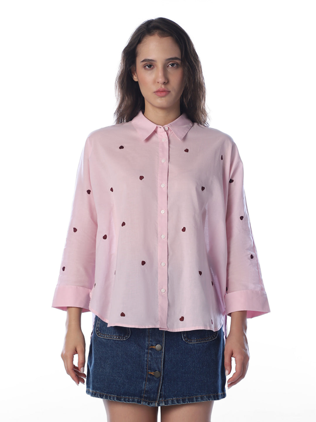 Pink Embroidered Cotton Shirt