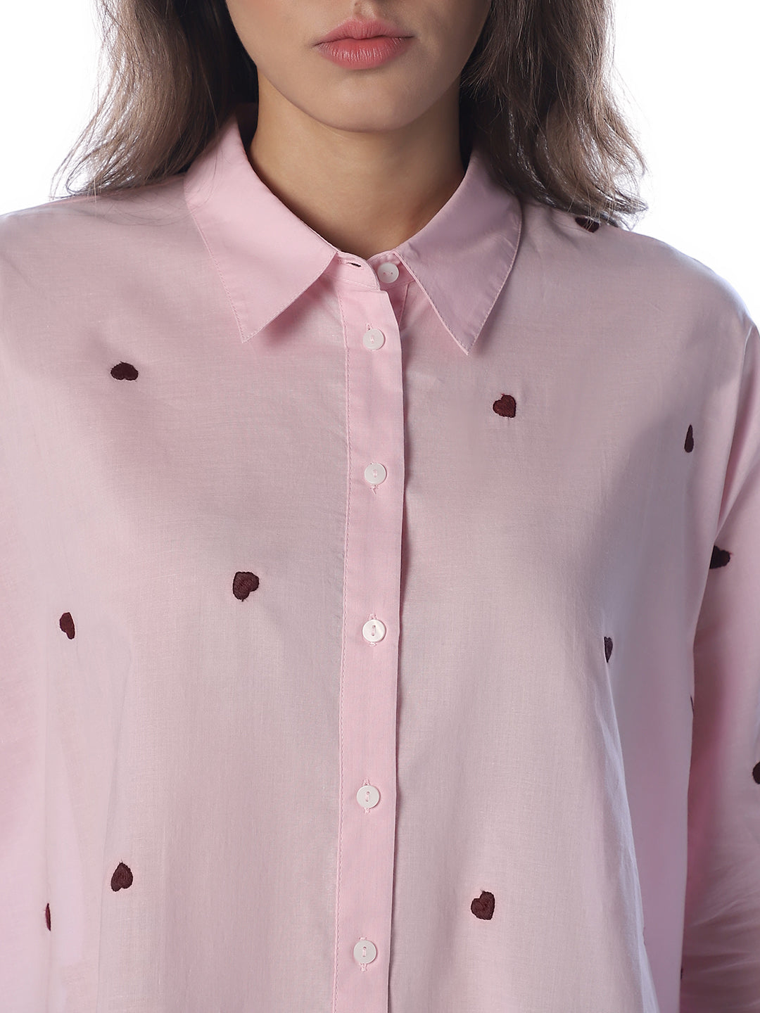 Pink Embroidered Cotton Shirt