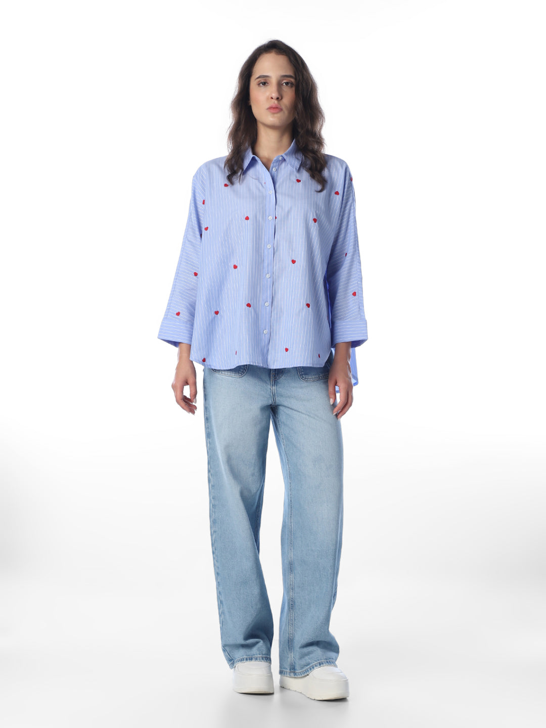 Blue Striped Embroidered Shirt