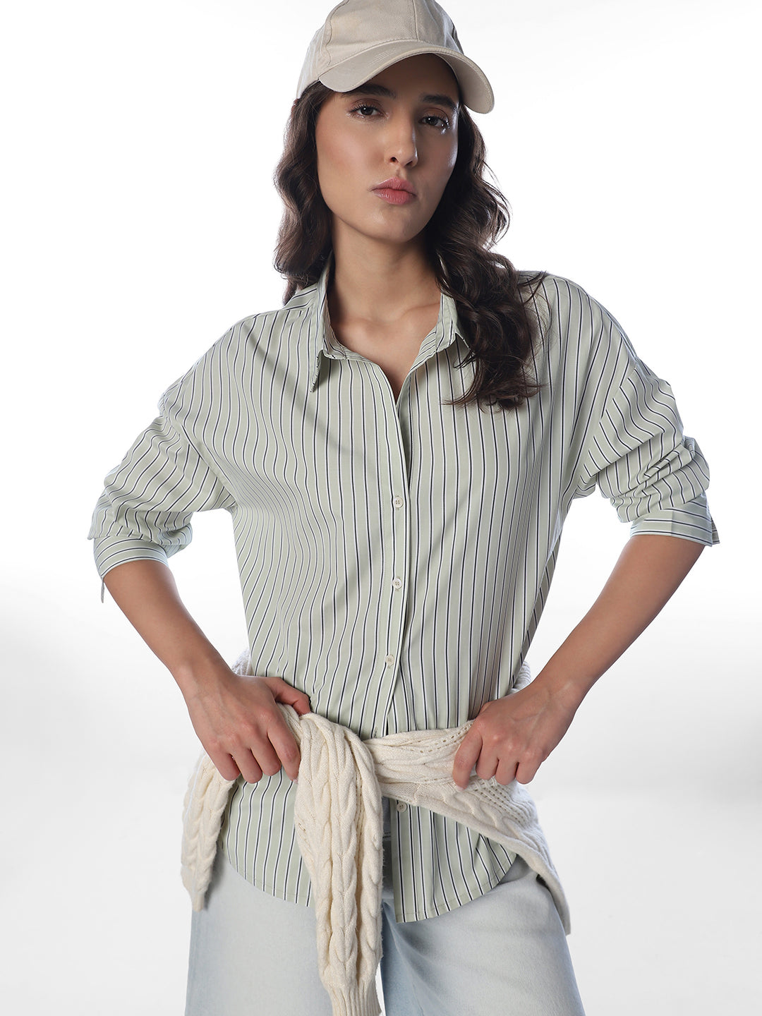 Green Striped Oversized Shirt