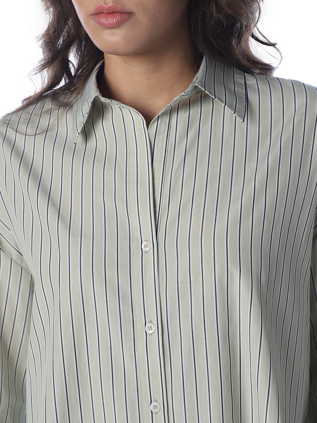 Green Striped Oversized Shirt