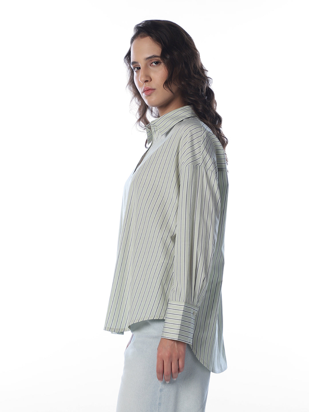 Green Striped Oversized Shirt