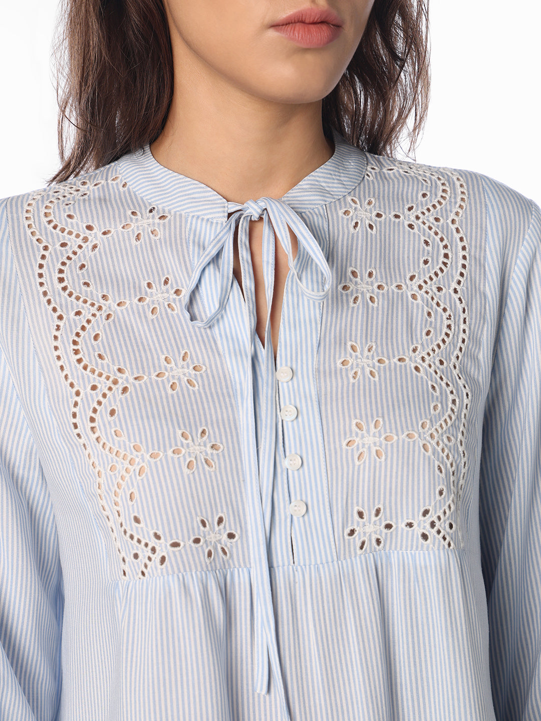 Light Blue Lace V-Neck Top