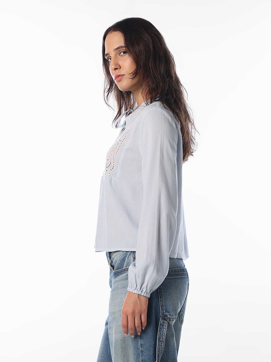 Light Blue Lace V-Neck Top