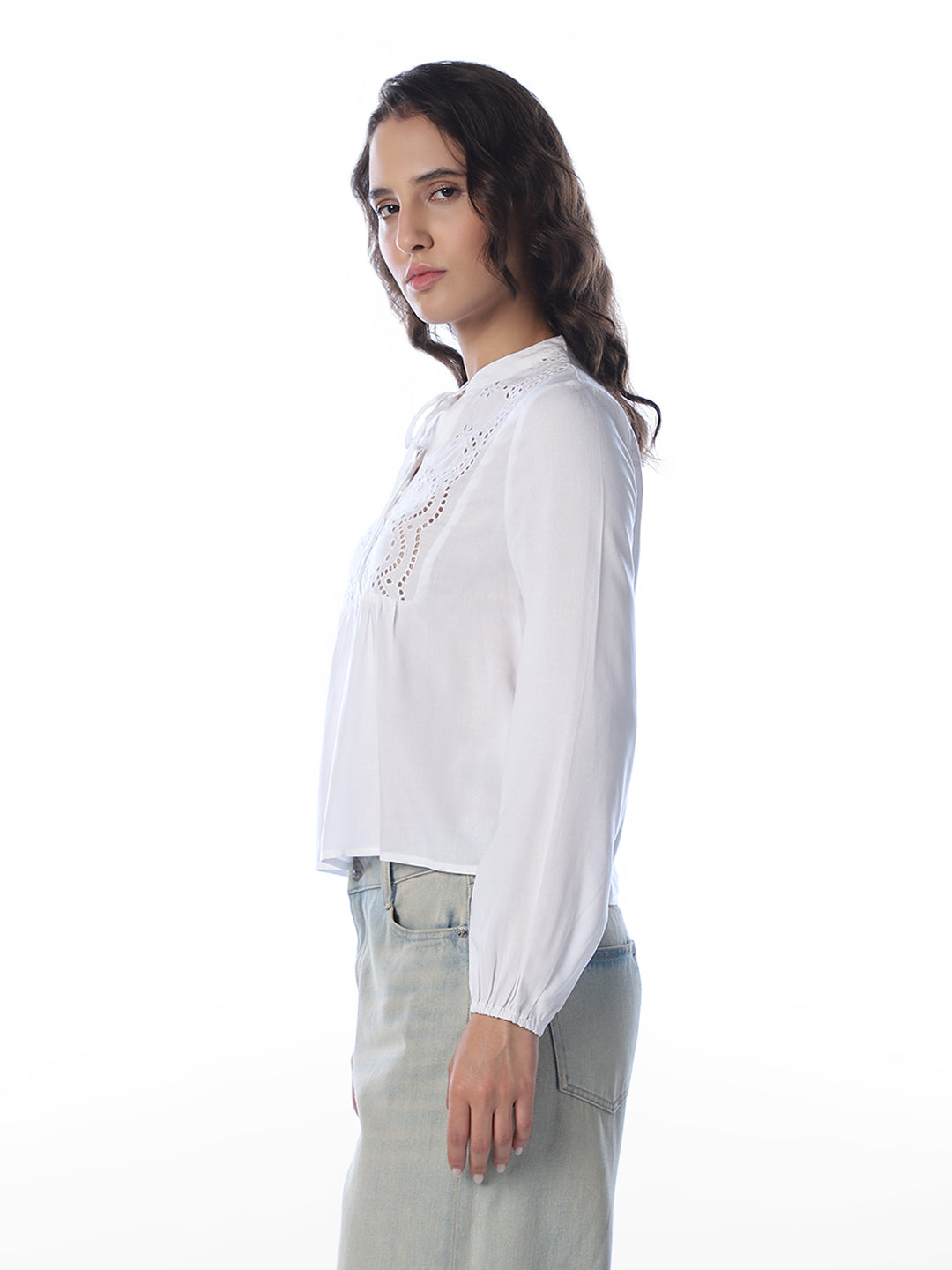 White Embroidered V-Neck Top