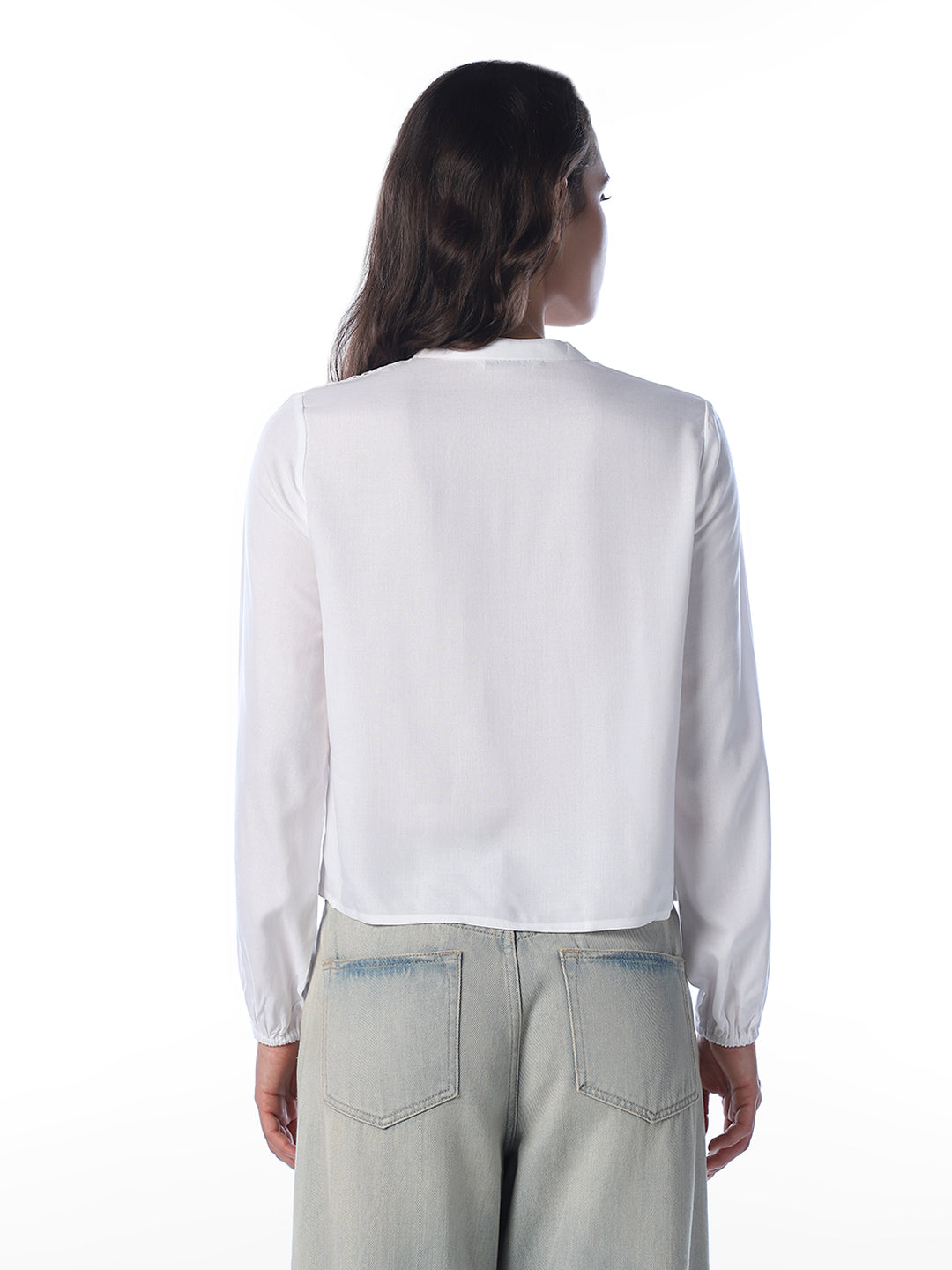 White Embroidered V-Neck Top