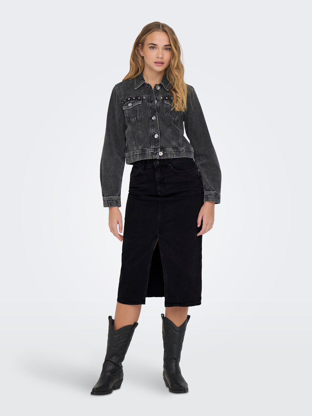 Black Washed Denim Skirt