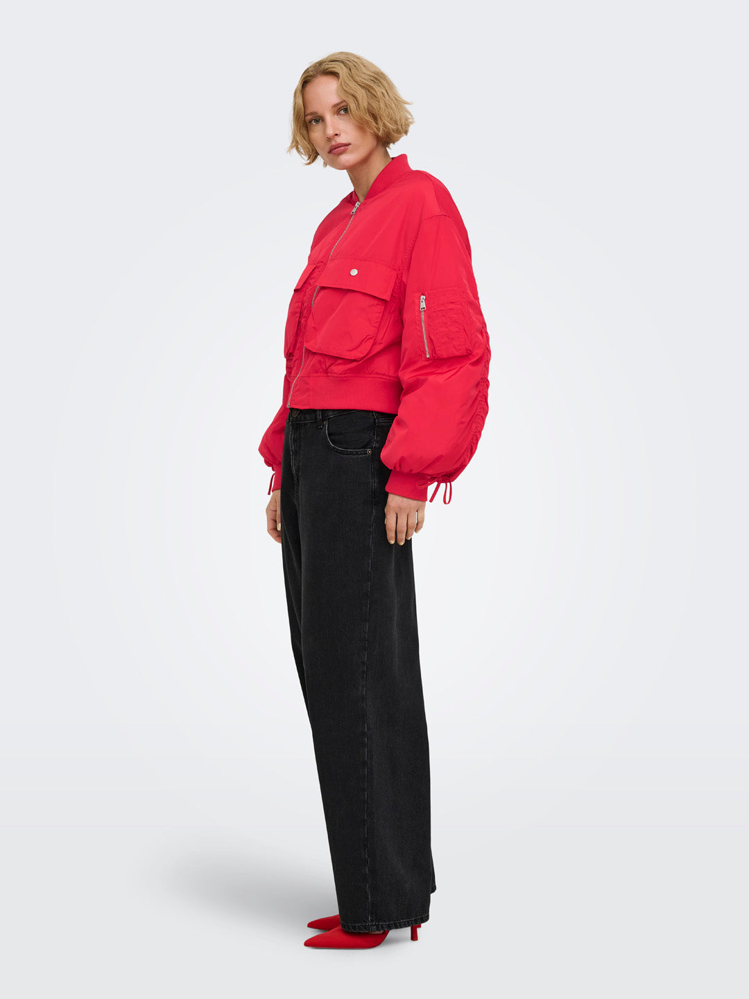 Bright Red Zip Up Bomber Jacket