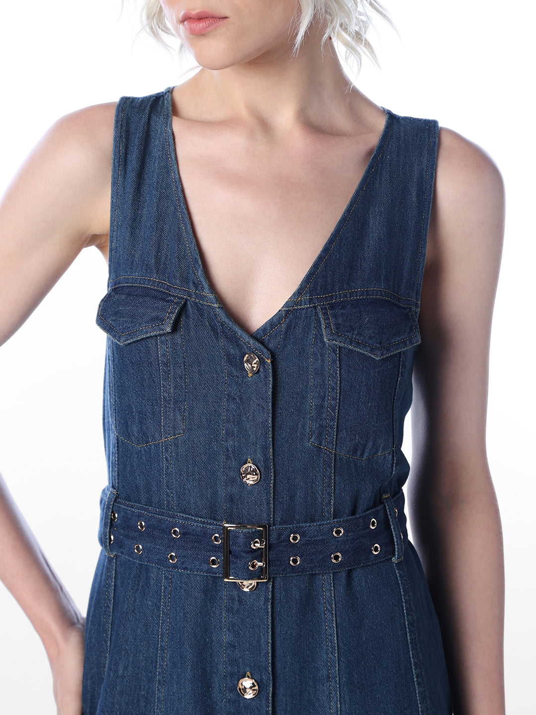 Dark Blue Denim Midi Dress
