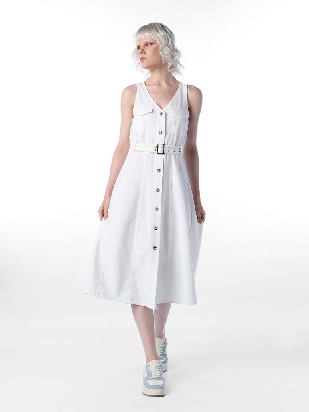 White Denim Midi Dress