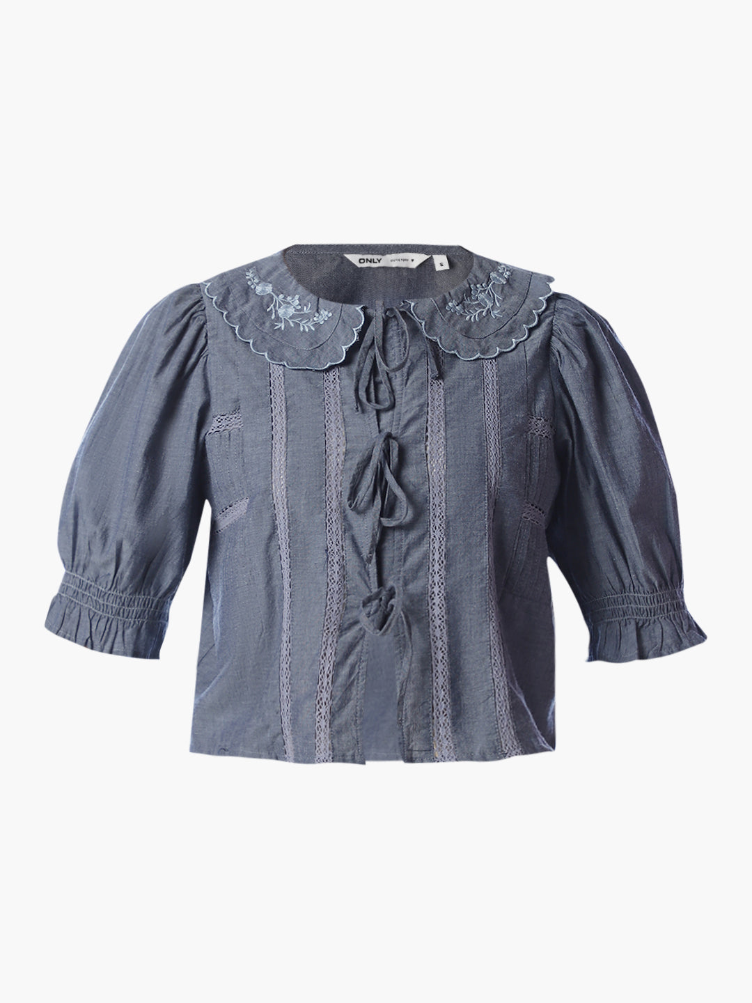 Blue scalloped embroidered Top
