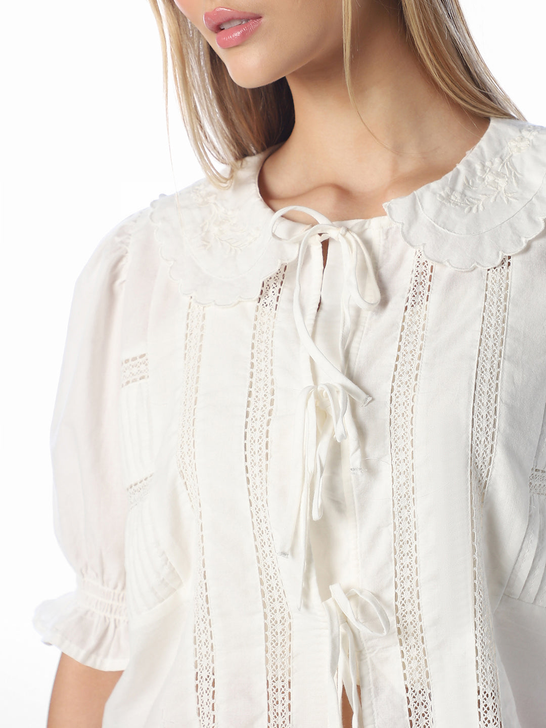 White scalloped embroidered Top