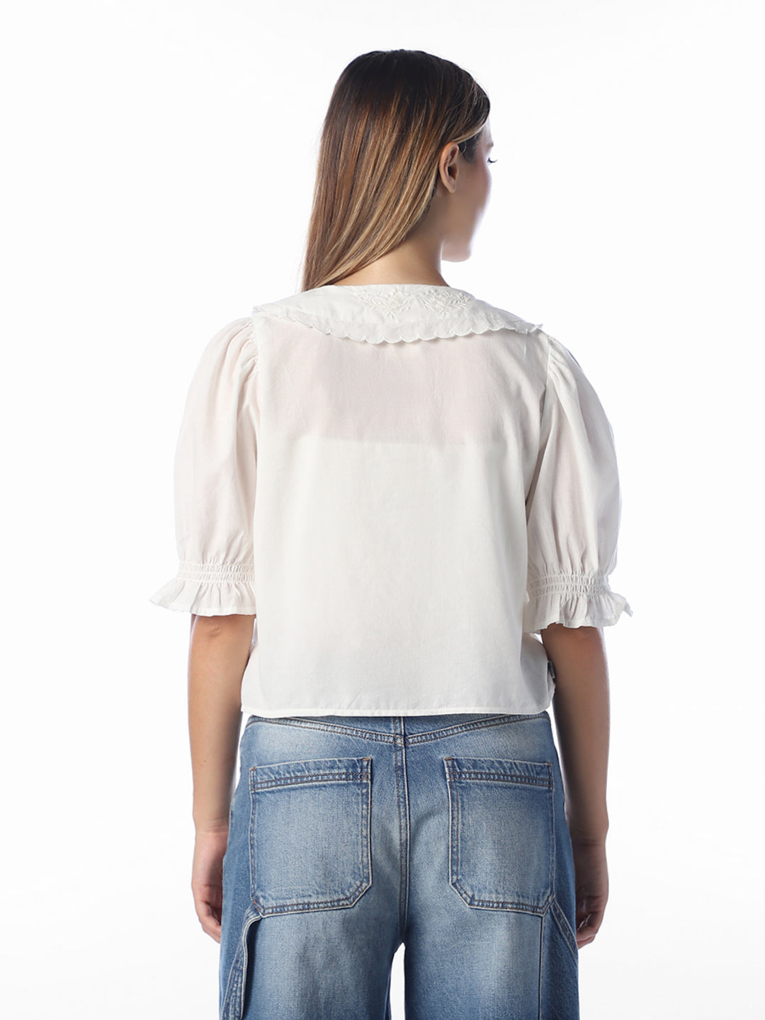 White scalloped embroidered Top