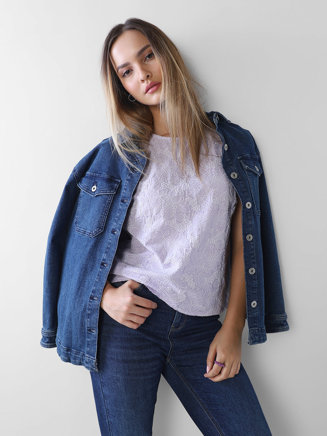 Lilac Embroidered Top