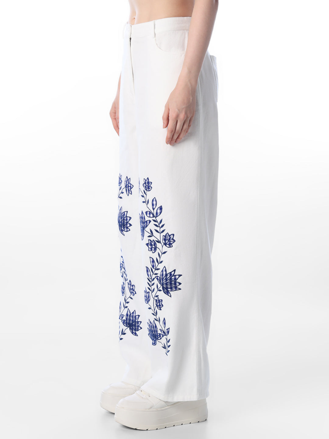 White Embroidered Cotton Pants