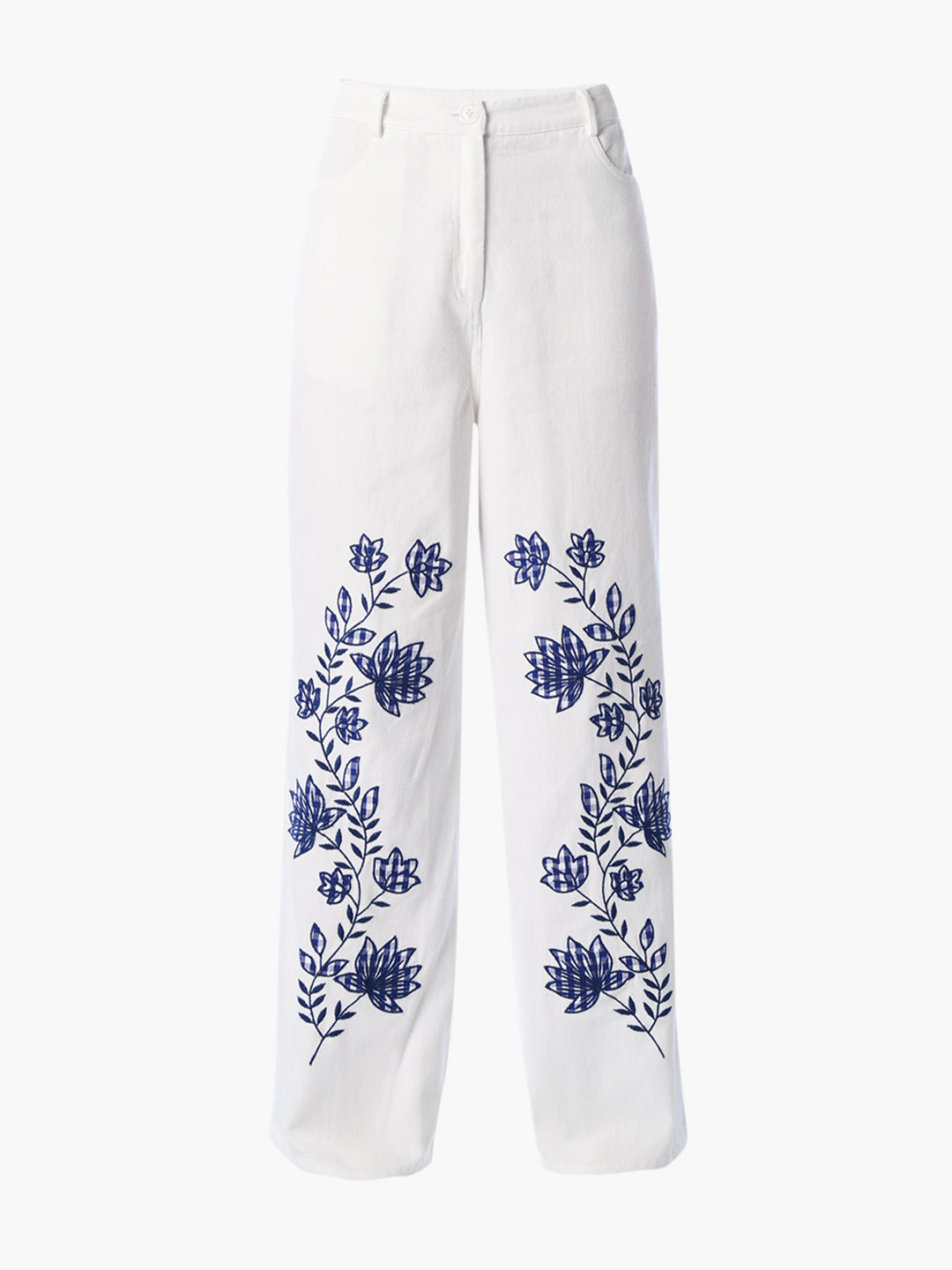 White Embroidered Cotton Pants