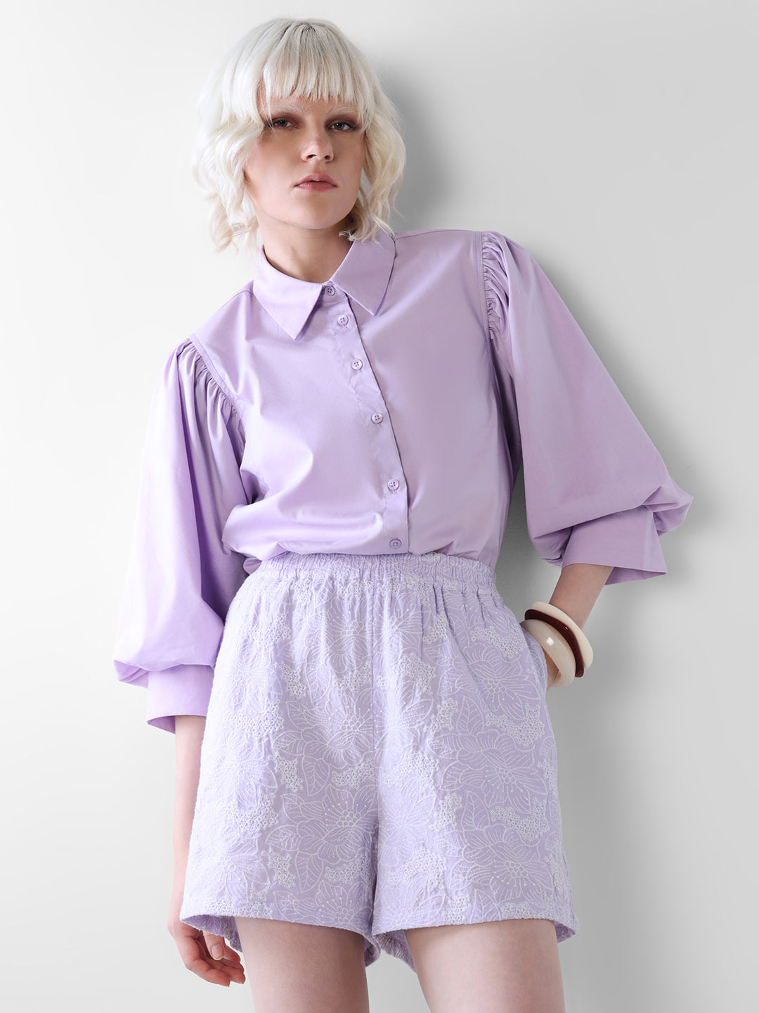 Purple Embroidered Shorts