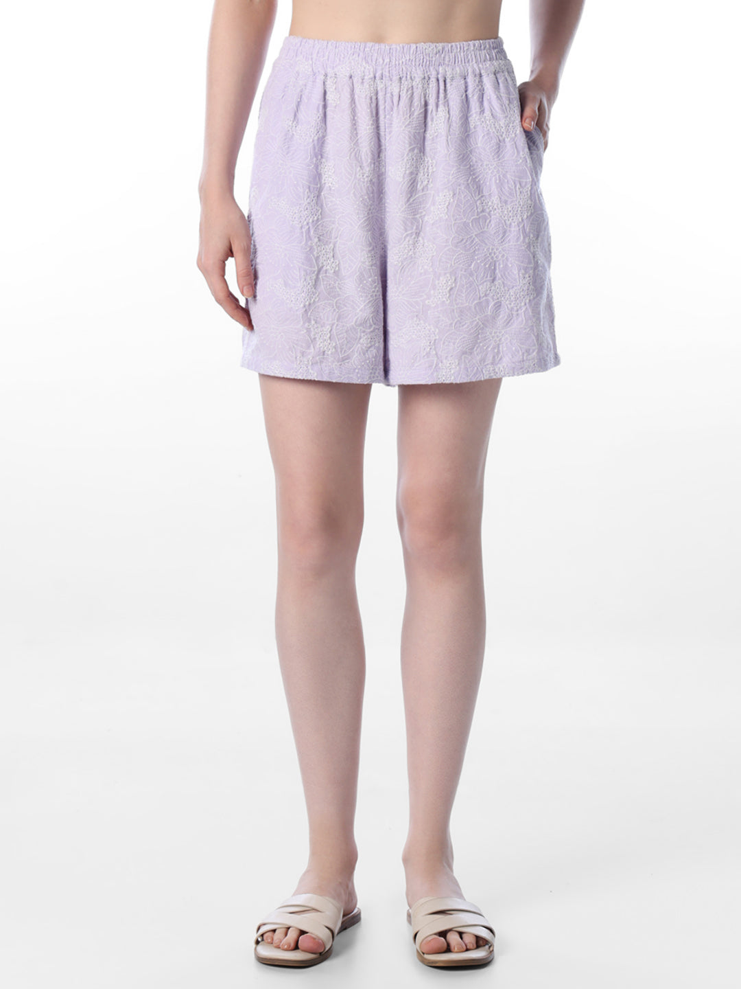 Purple Embroidered Shorts