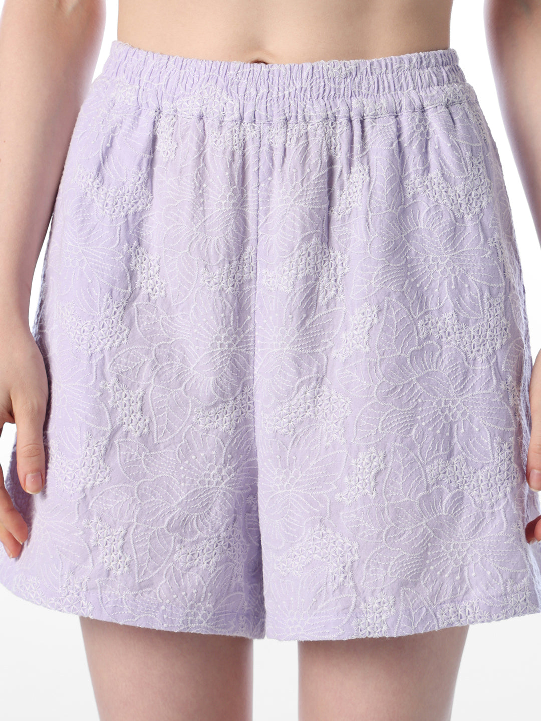 Purple Embroidered Shorts