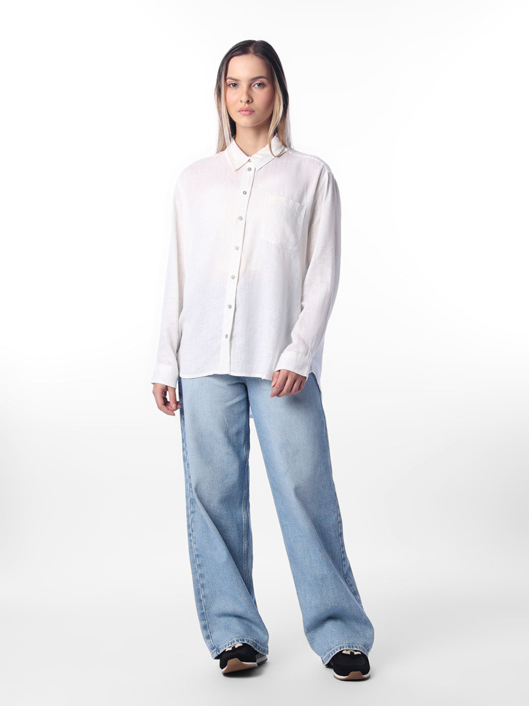 White Linen Blend Shirt