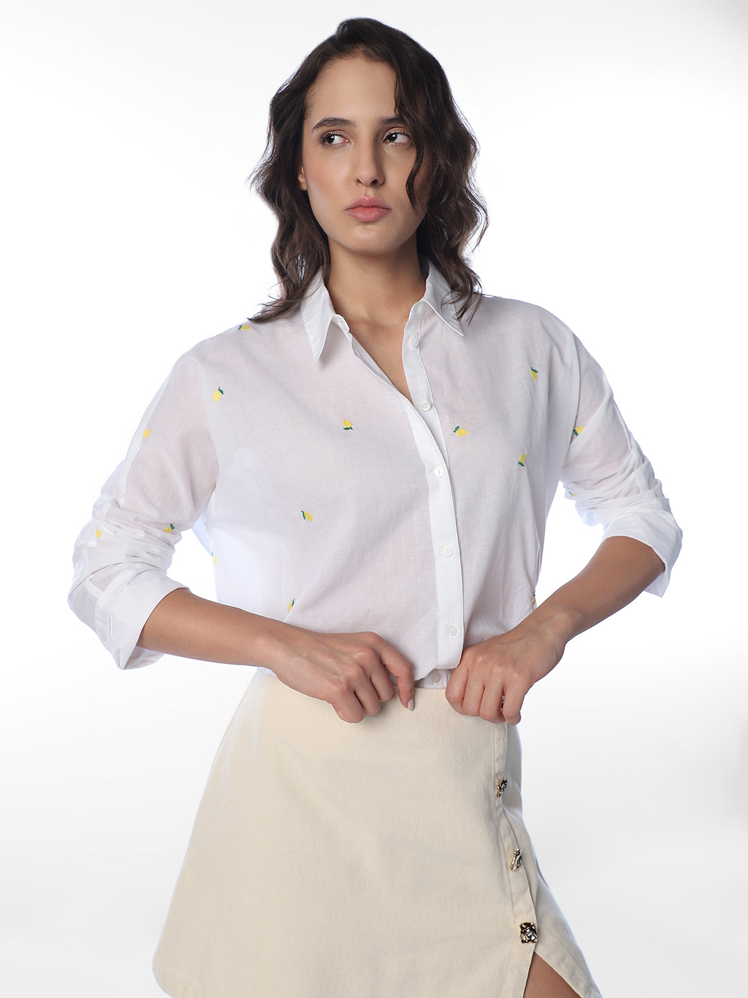 White Embroidered Oversized Shirt