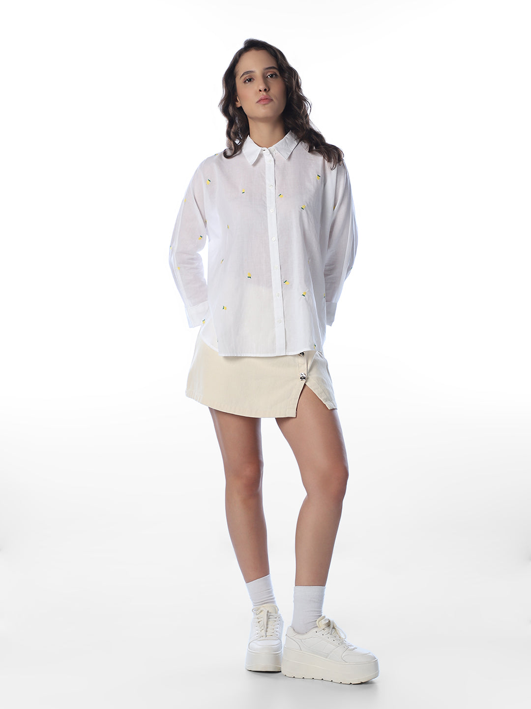 White Embroidered Oversized Shirt