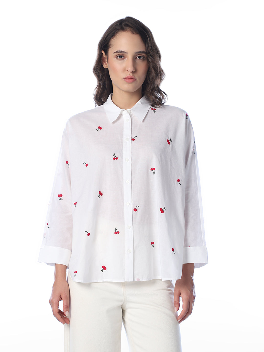 White Embroidered Oversized Shirt