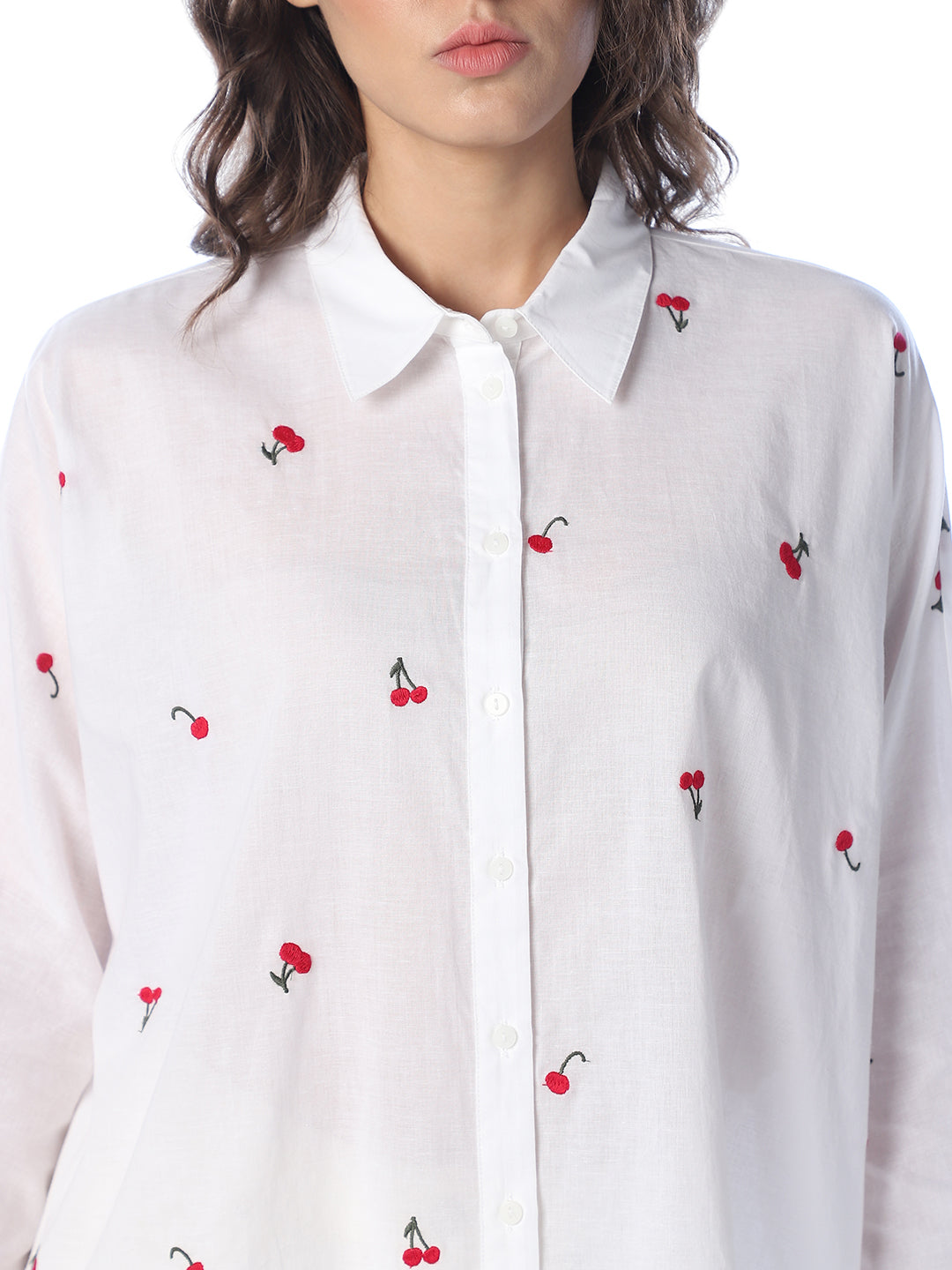 White Embroidered Oversized Shirt