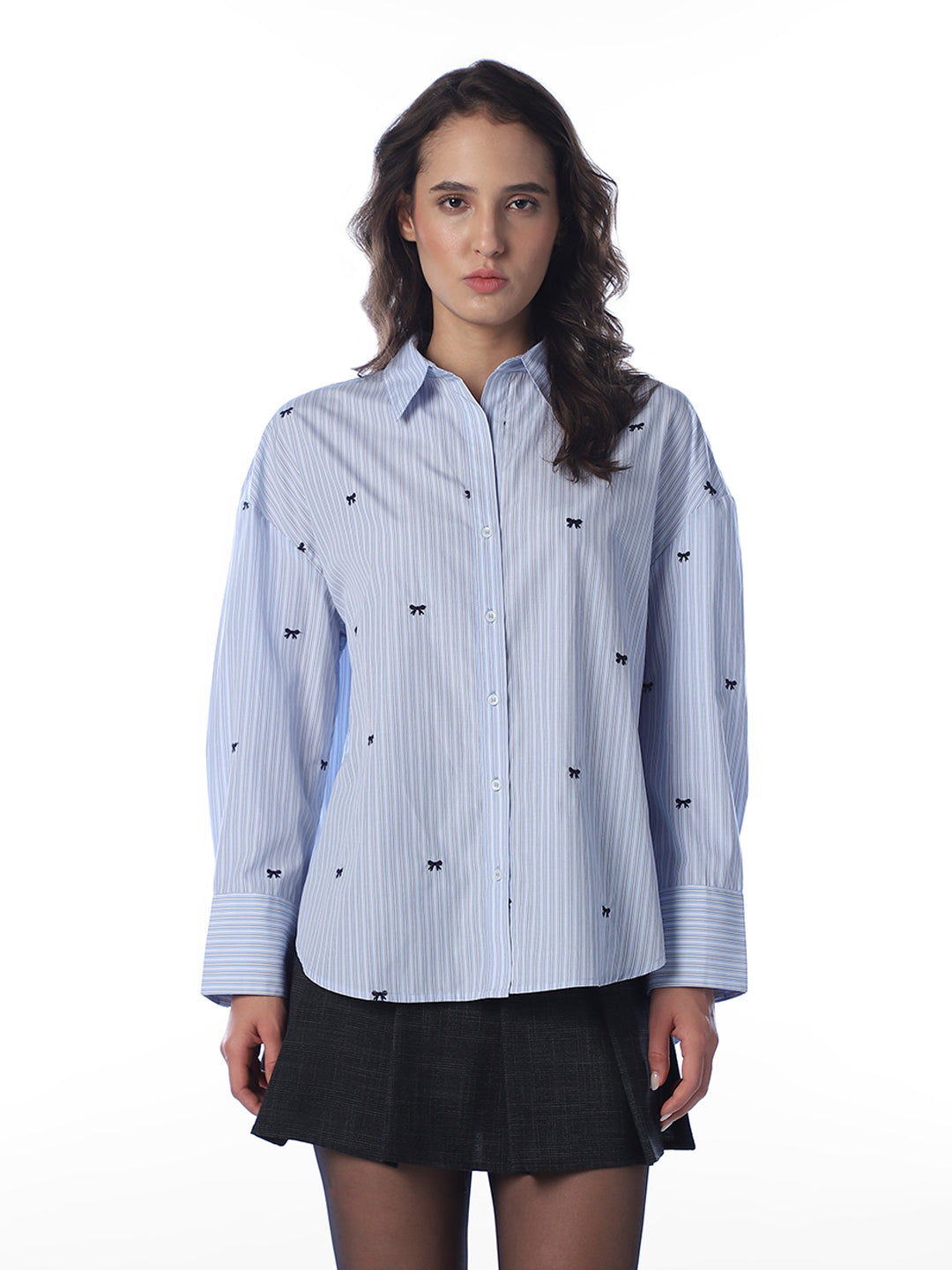 Embroidered Bow Print Shirt