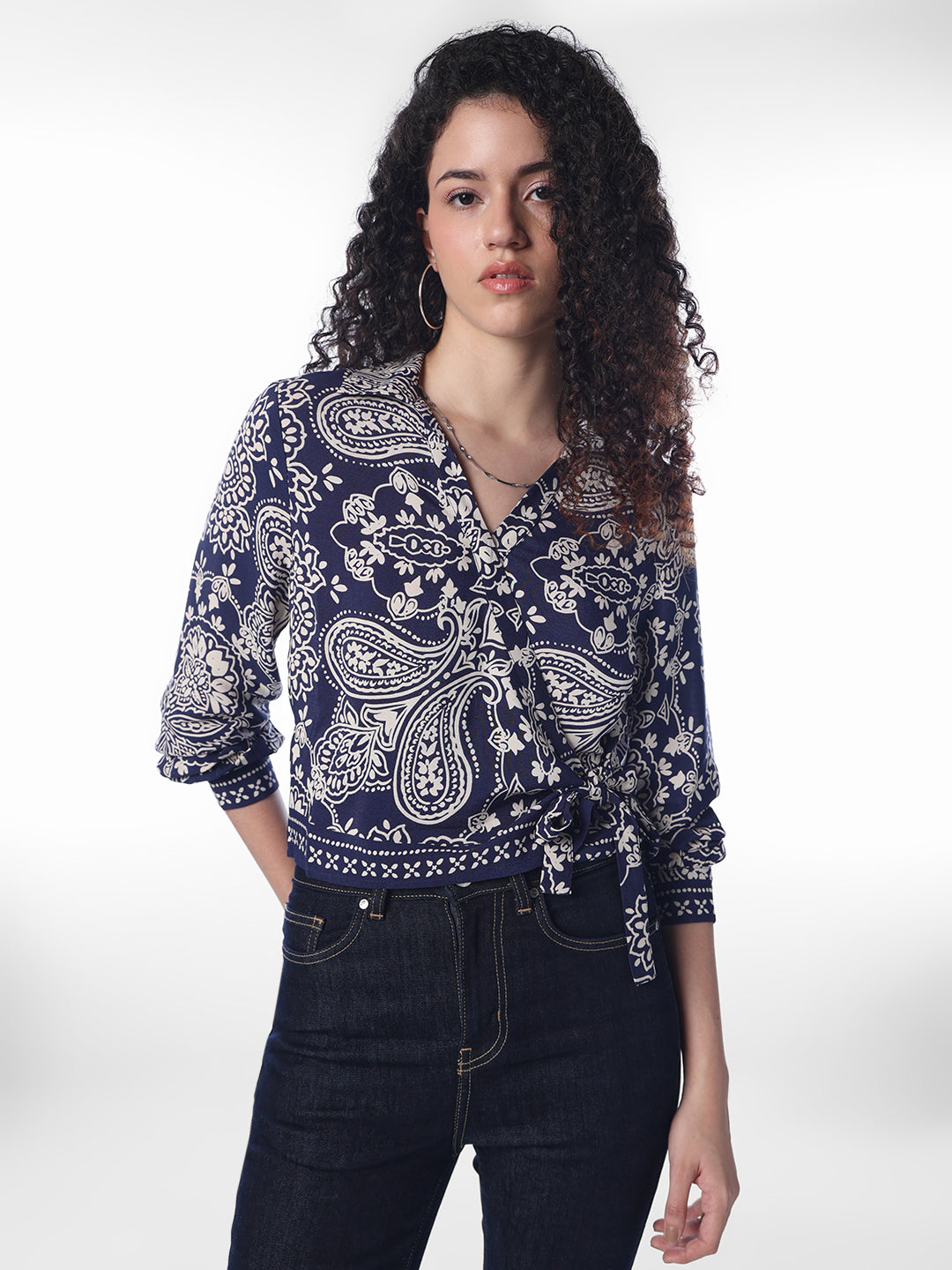 Paisley-print wrap top