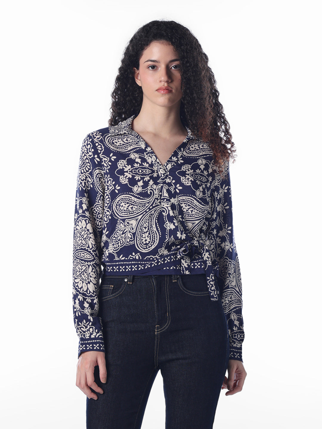 Paisley-print wrap top
