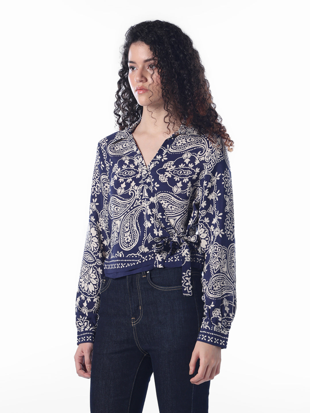 Paisley-print wrap top