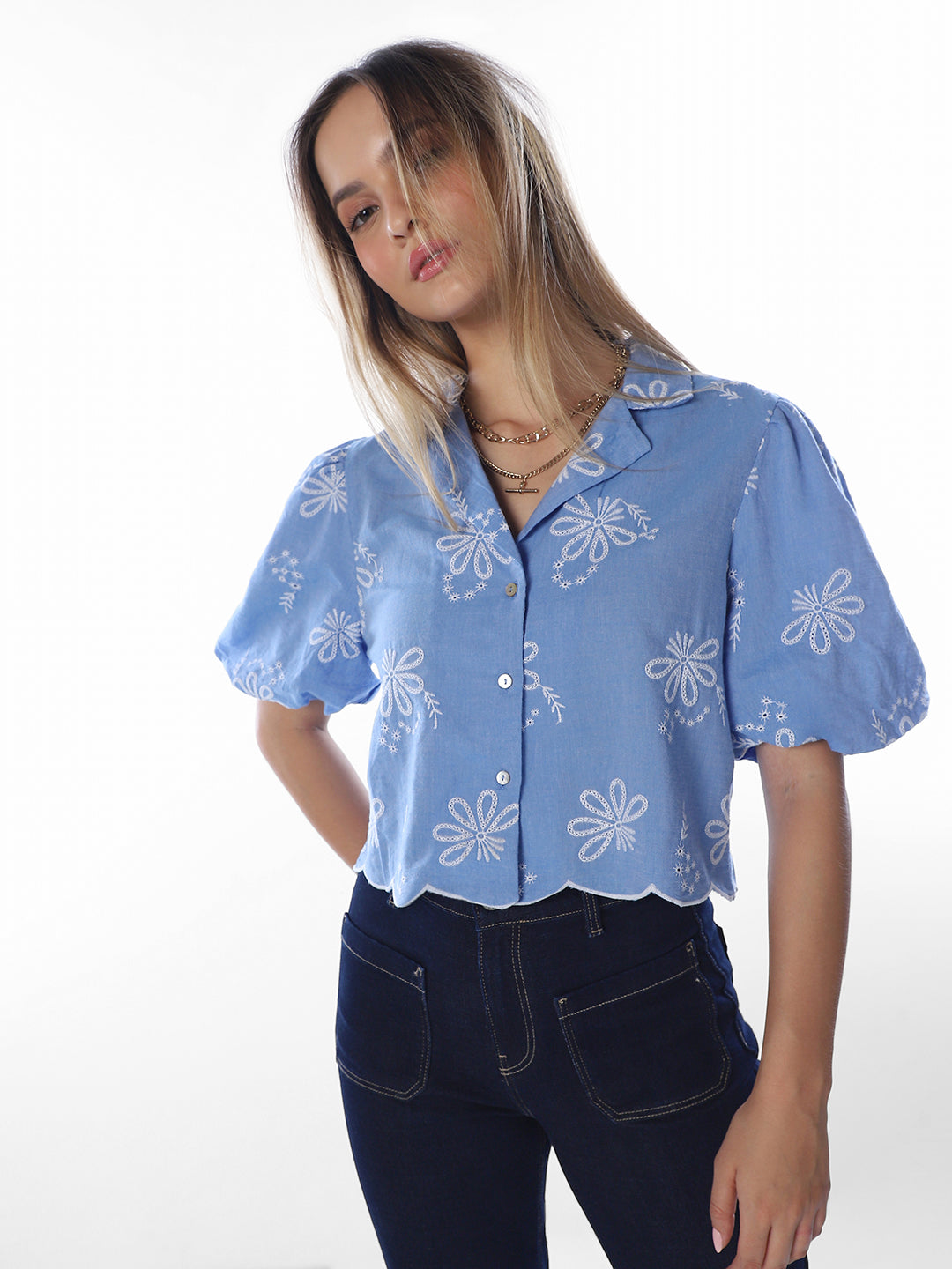 Blue Embroidered Shirt