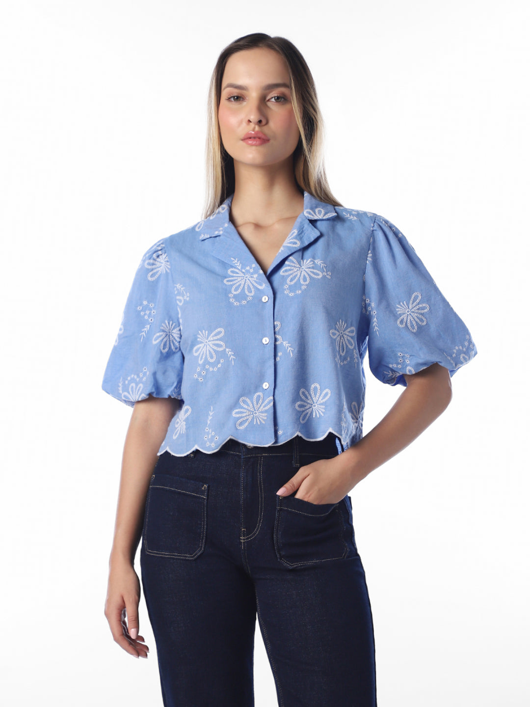 Blue Embroidered Shirt