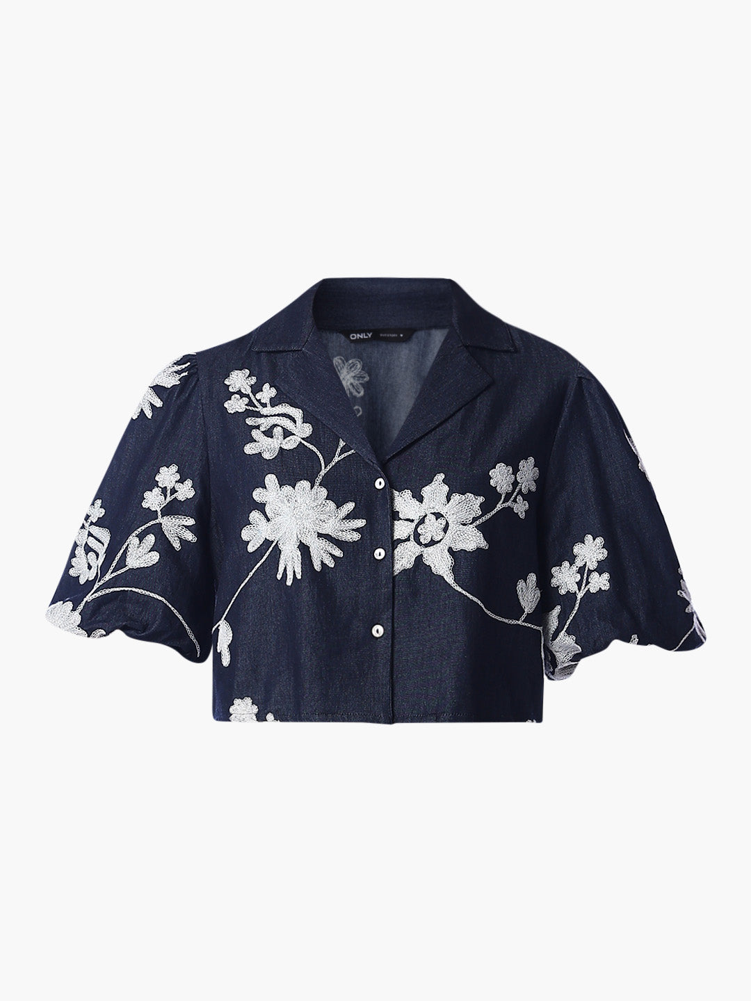 Dark Blue Floral Cropped Shirt