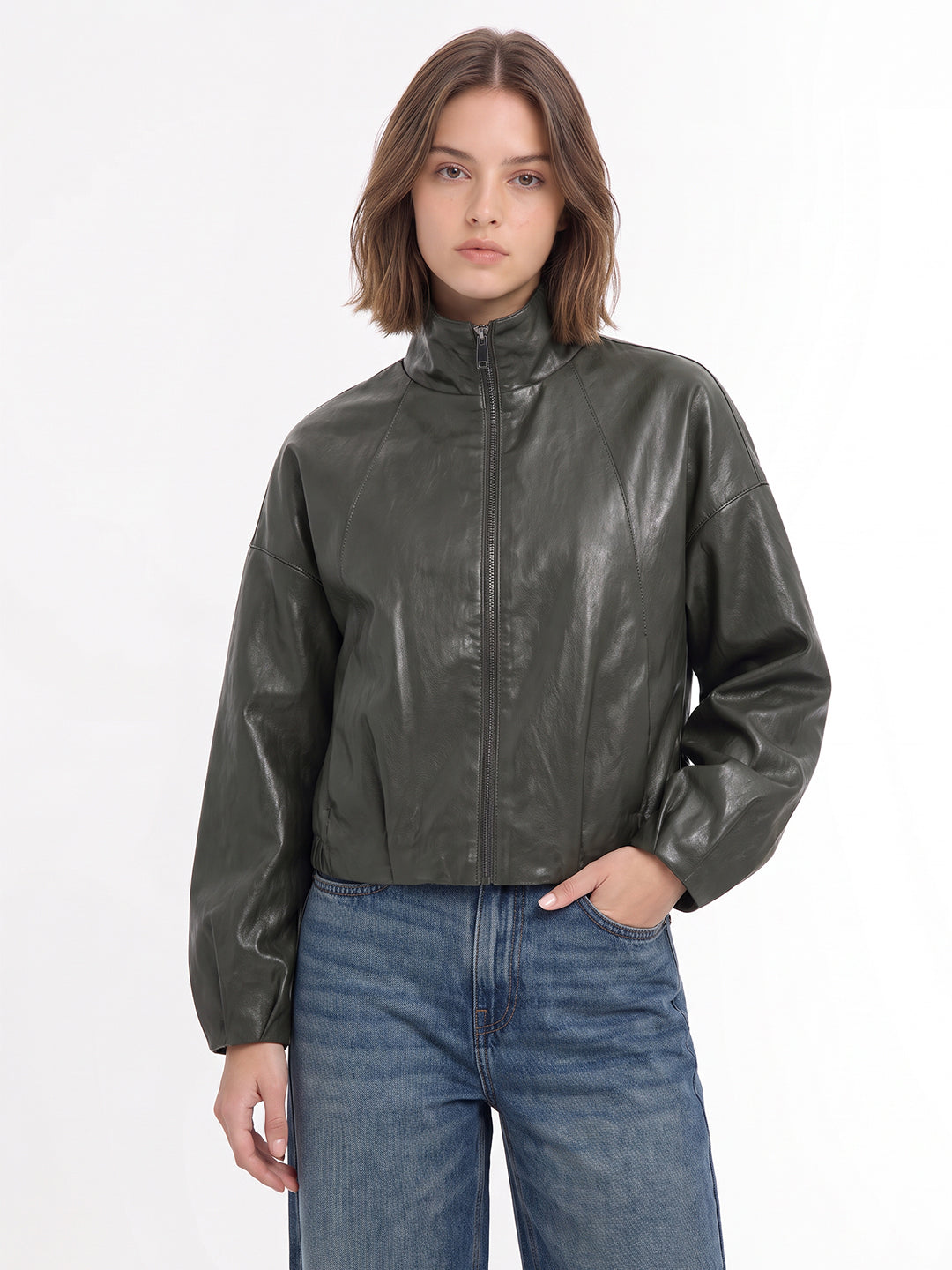 FAUX LEATHER HIGH NECK Jacket