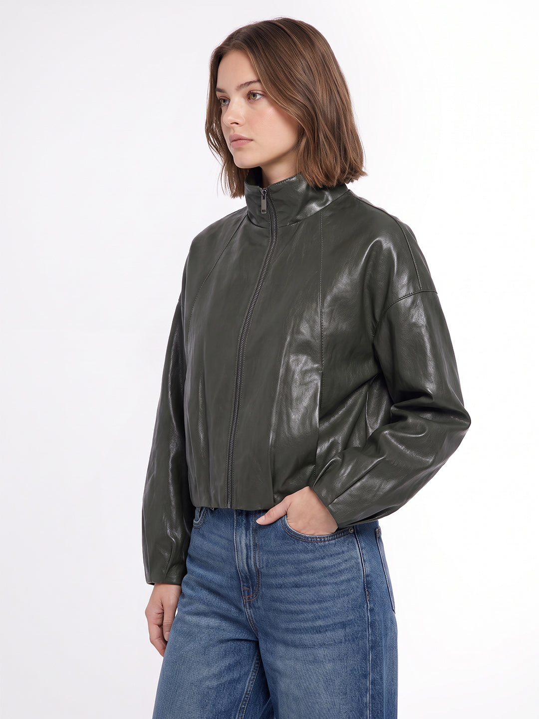 FAUX LEATHER HIGH NECK Jacket