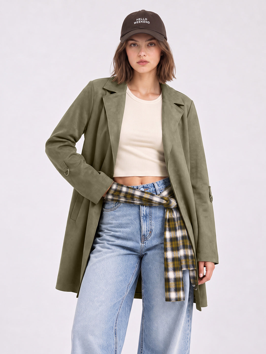 Olive Faux Suede Coat