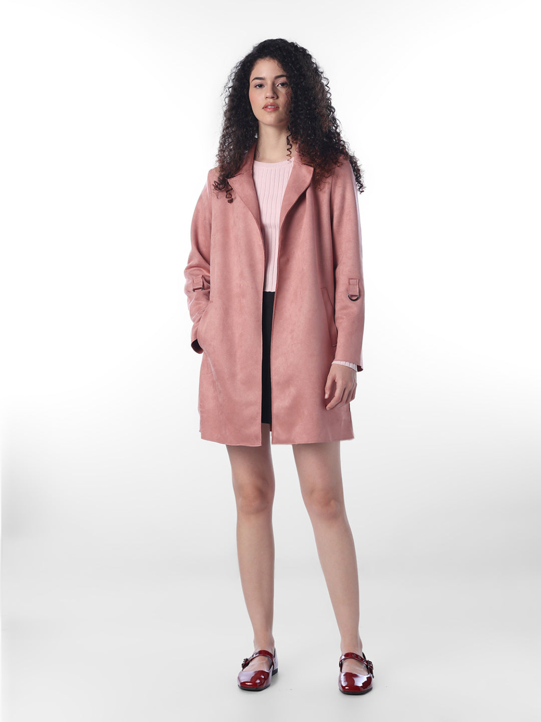 Pink Faux Suede Overcoat