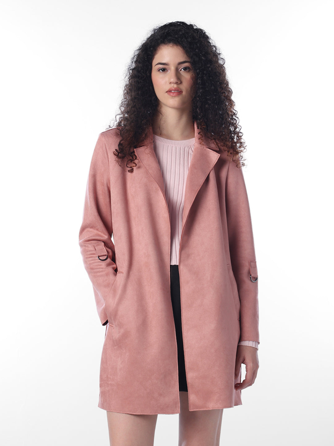 Pink Faux Suede Overcoat