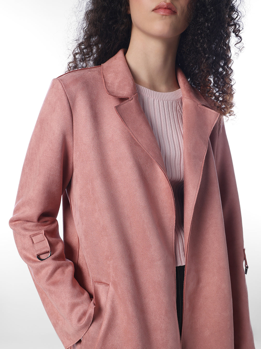 Pink Faux Suede Overcoat